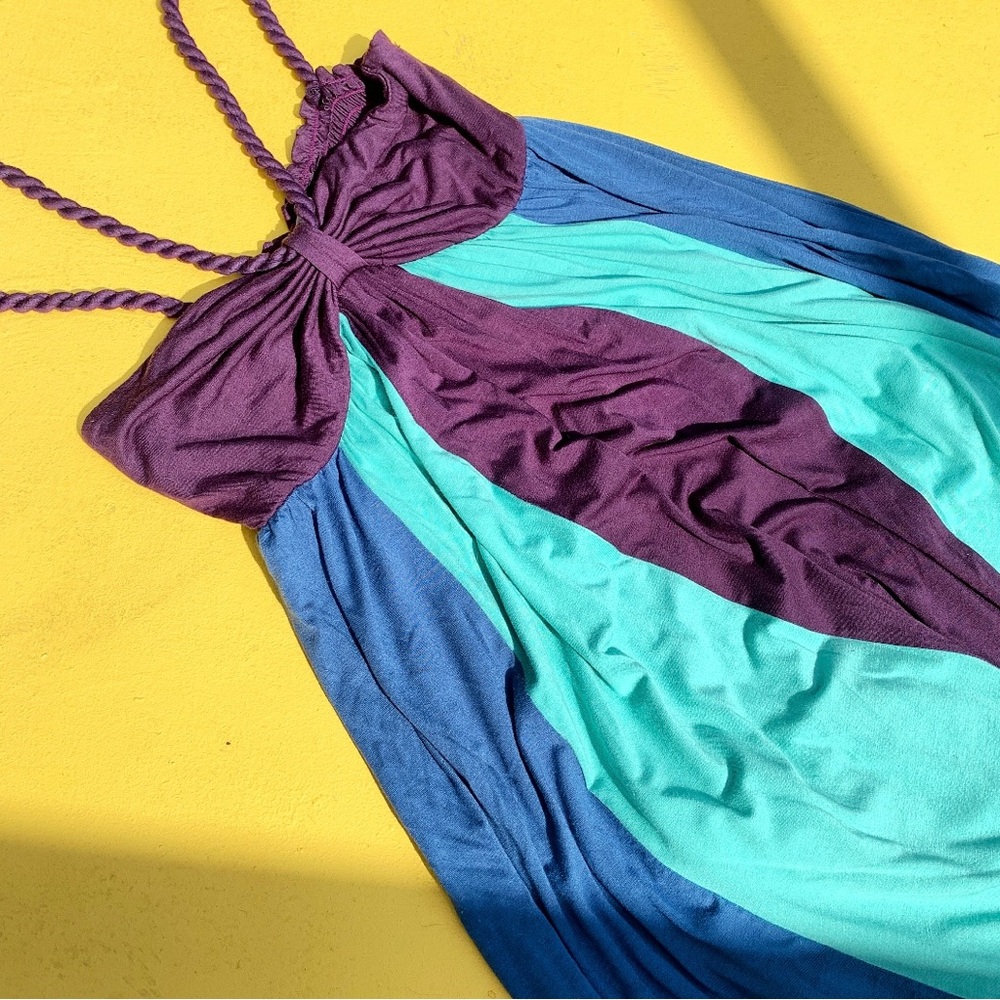 ELLA MOSS maxi long color block dress straps multi rayon spandex Easter